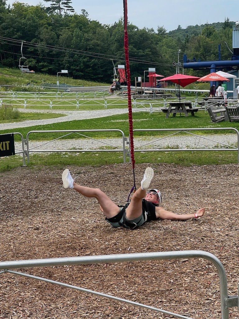 end of zipline at Camp Fortune